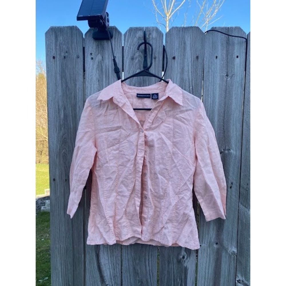Goodclothes Peach 100% Linen Button Down Shirt 3/4 Sleeve‎ Womens Medium